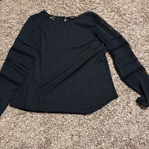 Chic Black Women's Blouse with Lace Sleeves